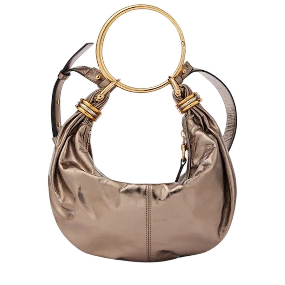 Chloe NWT Bracelet Leather Hobo Bag in Shiny Grey Calfskin
